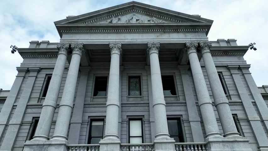 Drone Aerial Colorado State Capitol Buildings and Civic Center Park in Downtown Denver, CO 4K