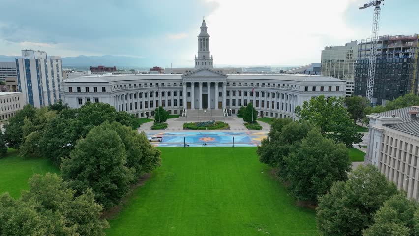 Drone Aerial Colorado State Capitol Buildings and Civic Center Park in Downtown Denver, CO 4K