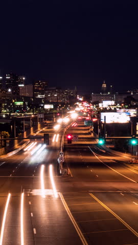 Downtown Denver Colfax Avenue at Sunrise Timelapse Vertical Video