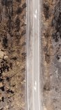 Vertical Video of Road Surrounded by Burned Forest Top View