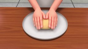 Pressing Lump of dough by hand 3d rendered video clip