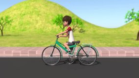 Bicycle slowing down 3d rendered video clip
