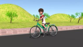 Boy Riding on Bicycle 3d rendered video clip