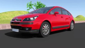 Car tyres zooming for Friction 3d rendered video clip
