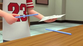 Charged plastic straw ripple each other with a other charged plastic straw 3d rendered video clip