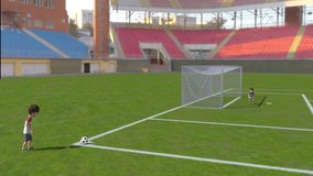 Player ready to hit penalty corner in football 3d rendered video clip