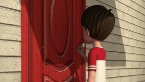 Boy Knocking the door 3d rendered video clip