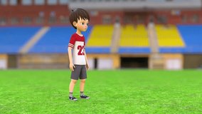Boy catching cricket ball 3d rendered video clip