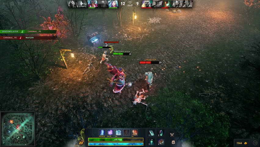 Professional esports team defeated in the competitive fantasy video game match. Hero defeated by the enemy boss monster in a fantasy simulator match. Defeat screen after the fantasy match challenge.