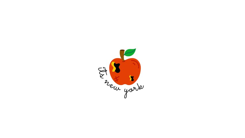 Rotten apple worm with its new york typography, flat sticker animation 