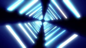Animation of a cross-shaped tunnel with burning lanterns on a black screen. Outer space illuminated in 4K. Stock futuristic video with copy space. X-shaped space station concept.