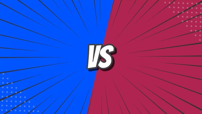 Red side versus blue side background animation with vintage comic or cartoon style background. Halftone and sunburst motion. Royalty-Free Stock Footage #3445866471