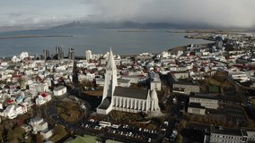 Icelandic Cathedral aerial orbit view 