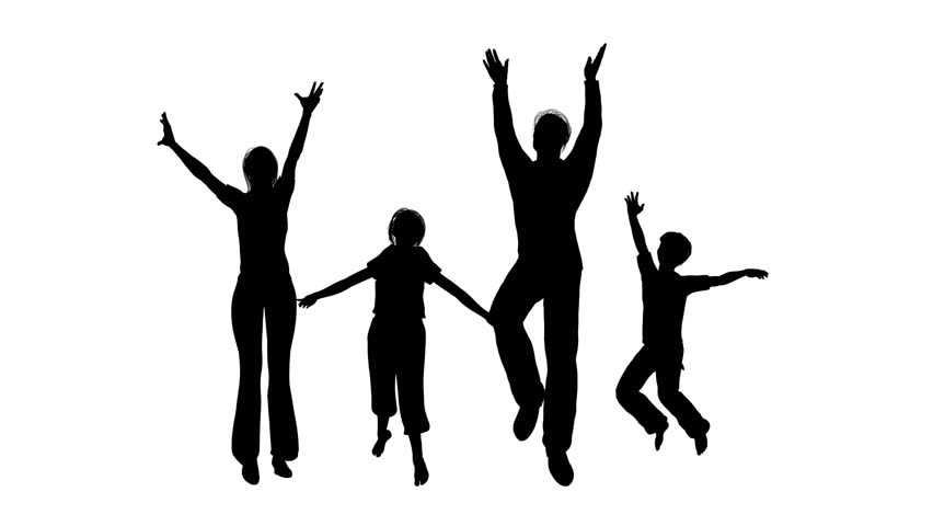 happy family of four silhouette 