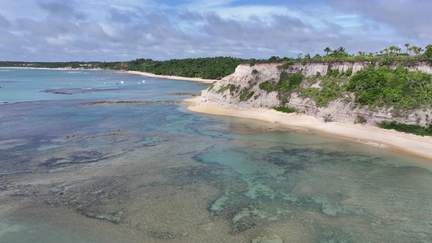 Mirror Beach In Trancoso Bahia Brazil. Beach Landscape. Brazilian Northeast. Bahia Brazil. Seascape Outdoor. Mirror Beach In Trancoso Bahia Brazil. Peaceful Scenery Of Tourism.