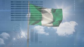 Animation of financial data processing over flag of nigeria. Global finance, business, connections, computing and data processing concept digitally generated video. - Powered by Shutterstock - Get 15% off with code: PIKWIZARD15
