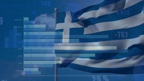 Animation of financial data processing over flag of greece. Global finance, business, connections, computing and data processing concept digitally generated video. - Powered by Shutterstock - Get 15% off with code: PIKWIZARD15
