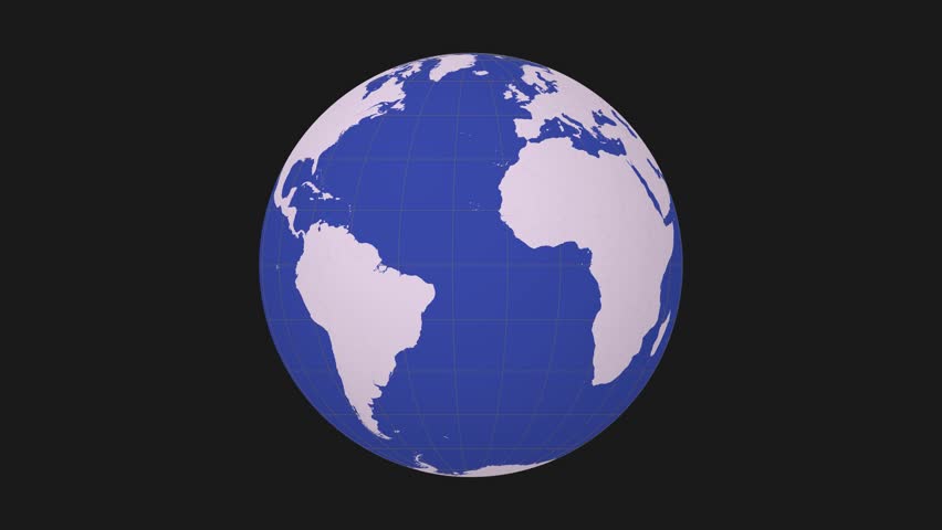 Spinning earth. Normal sphere view. Slow speed planet rotation. Solid color style. World map with sparse graticule lines on dark background. Sublime animation. - Powered by Shutterstock - Get 15% off with code: PIKWIZARD15