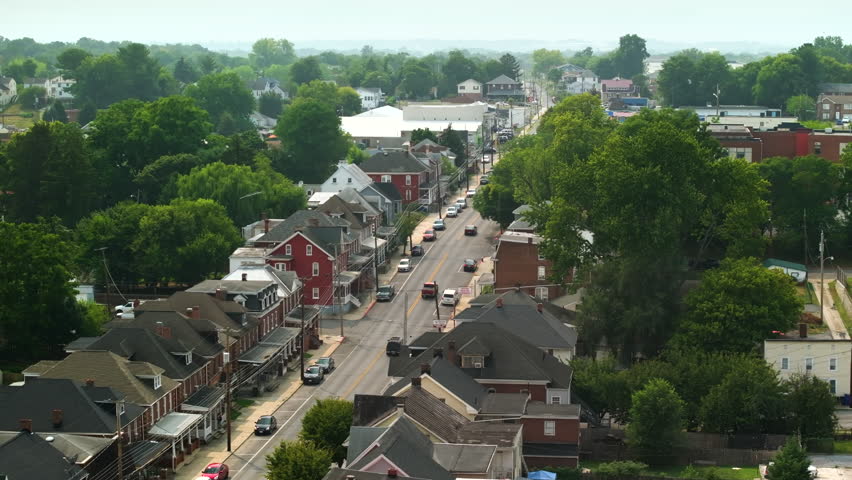Panoramic townscape with old historical architecture in Hagerstown, Maryland. American architecture.