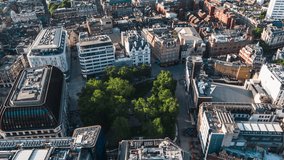West End, Leicester Square, Aerial View Shot of London UK, United Kingdom, beautiful day