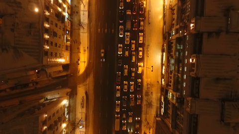 Night Traffic on Snowy Tverskaya Street in Moscow