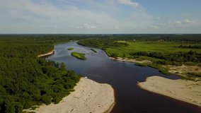Gauja river Latvia drain into Baltic Sea aerial drone top view 4K UHD video