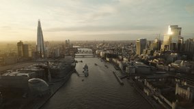 Epic Light, London Skyline, Establishing Aerial View Shot of London UK, United Kingdom, day, daytime, Shard Tower Bridge Tower of London