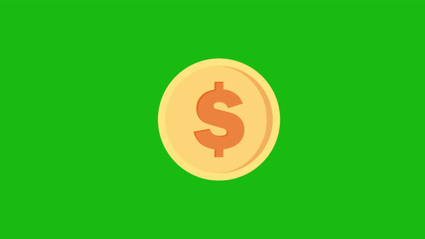 Rotating gold 2d coin with dollar sign looped animation on green background. Golden dollar spinning 360 degrees. Flipping coin, flat style cartoon, 4K, 60fps. Royalty-Free Stock Footage #3446628517