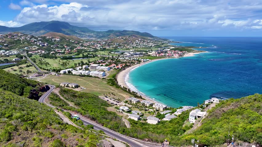 St Kitts and Frigate Bay Drone Skyline Panorama Aerial Royalty-Free Stock Footage #3446741753