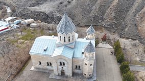Armenian Apostolic Church Surb Trdat at Vayots Dzor Region, Vayk, Armenia, Video with drone