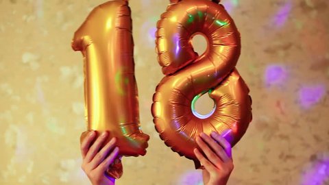 Happy eighteenth birthday, beautiful golden balloons