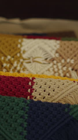 Handmade woollen bags in various colours  Royalty-Free Stock Footage #3446970053