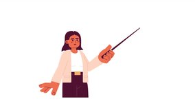 Middle eastern female teacher holding stick 2D character animation. Arab woman instructor flat cartoon 4K video, transparent alpha channel. College professor presenting animated person on white - Powered by Shutterstock - Get 15% off with code: PIKWIZARD15