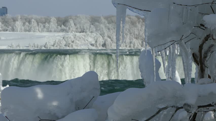 Niagara falls freezes over during polar vortex severe cold winter weather