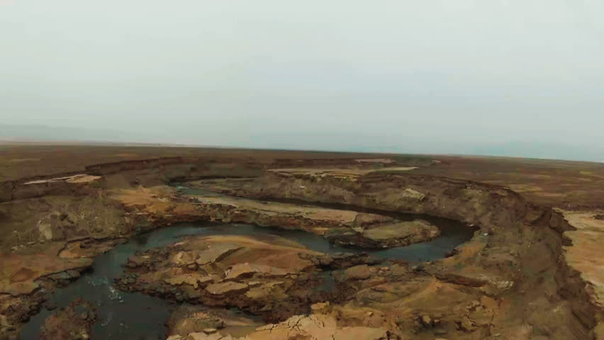 Aerial FPV video over a river in the Dead Sea, the lowest place in the world. Israel