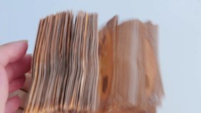 vertical video, 50 bill european paper banknotes in female hands of businesswoman, counting remaining funds, Financial planning and money management, Cash withdrawal limit - Powered by Shutterstock - Get 15% off with code: PIKWIZARD15