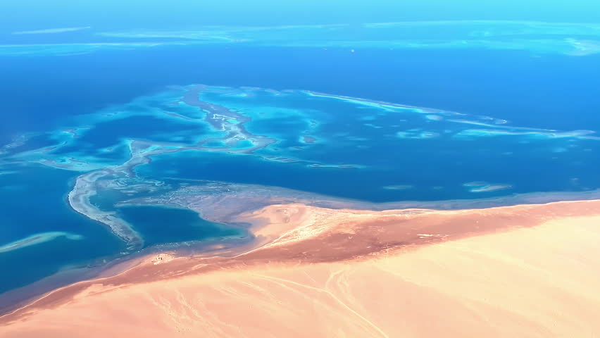 Airplane Window View Overlooking Ras Mohamed Nature Reserve in Egypt.