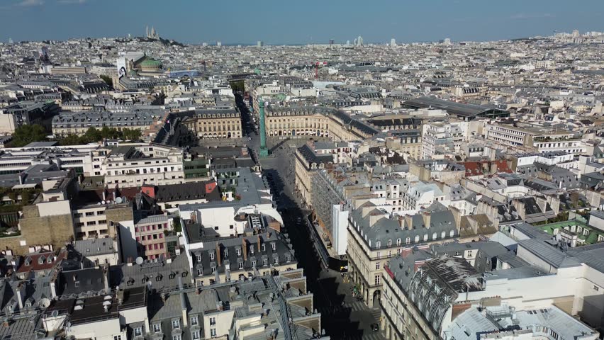 Place Vendome and Paris cityscape, France. Aerial forward Royalty-Free Stock Footage #3447284085