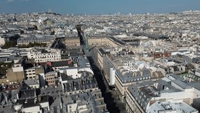 Place Vendome and Paris cityscape, France. Aerial forward