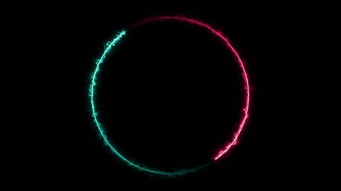 Two popular colors bright glowing neon abstract seamless background. Moving neon circle pattern. Fluorescent lights. Phantom blue, lush lava and aqua menthe neon lights. Loopable 4 k video.の動画素材