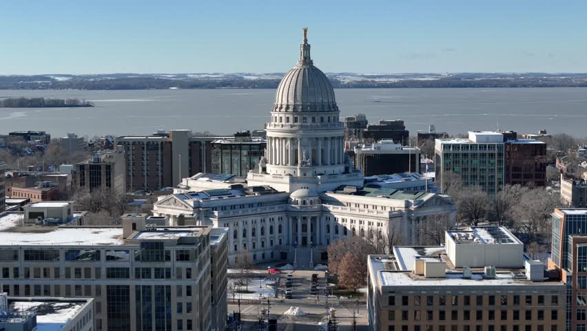 Wisconsin State Capitol, Madison, WI. Lake Mendota in the background.