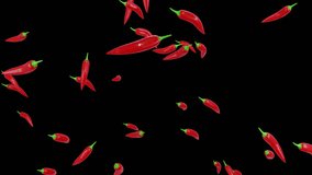 Falling red hot peppers on transparent background. Chili peppers loop. 3D Illustration - Powered by Shutterstock - Get 15% off with code: PIKWIZARD15