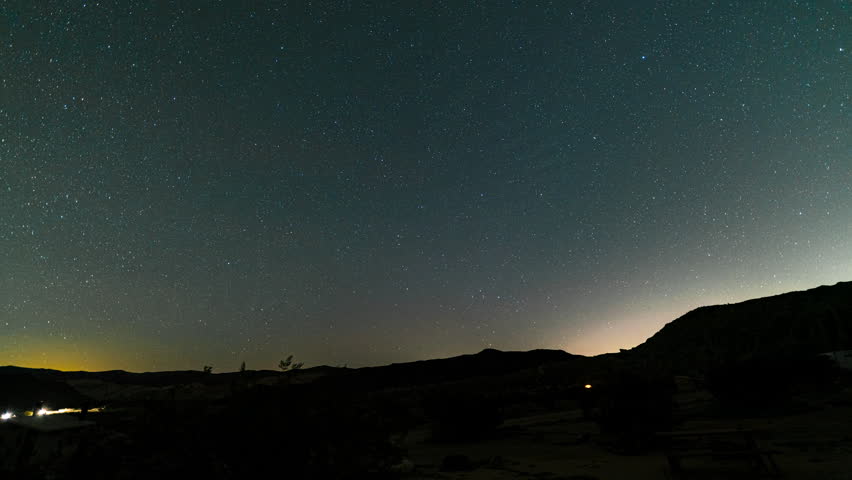 Timelapse of Milky Way galaxy rising over horizon in Mojave Desert in California, USA