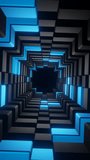 Vertical video blue and black cubes tunnel loop animation background