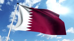 Qatar Flag Waving Against Cloudy Sky - 4K Ultra HD video