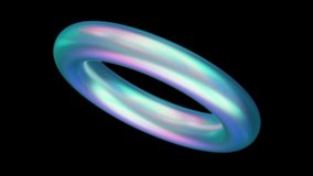 3D animation - Metallic ring shape with iridescent colorful reflections rotating in loop on transparent background with alpha channel - Powered by Shutterstock - Get 15% off with code: PIKWIZARD15