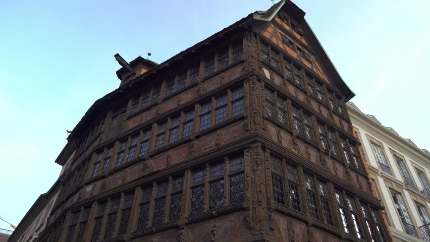 Facade of La Maison Kammerzell in Strasbourg on Sunny Evening