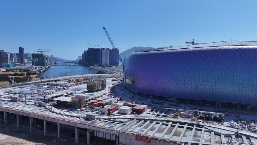 Kai Tak Sports Park Cruise Terminal Hong Kong Kowloon, a multi-purpose athletes venue stadium and public sports ground with commercial and residential construction project near Victoria harbour