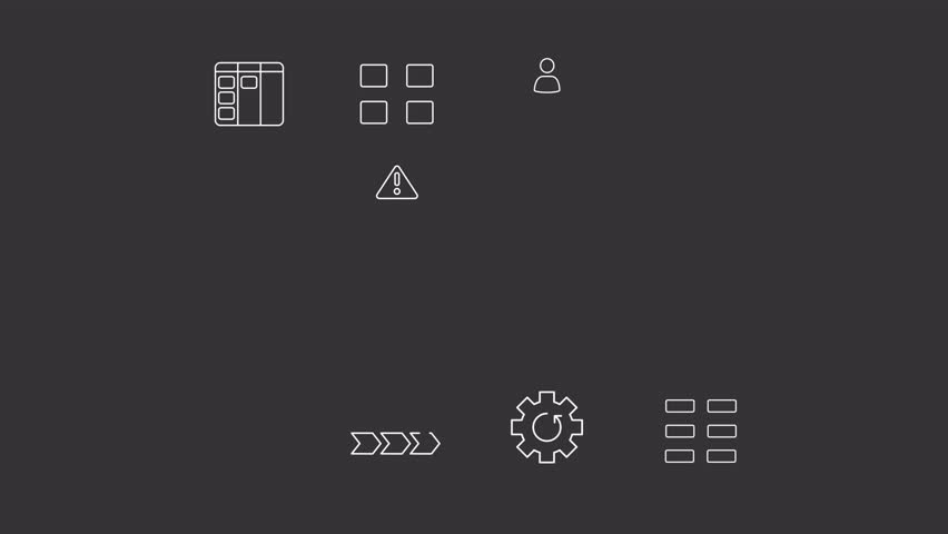 Animated diagrams white icons. Flowcharts line animation library. Project management. Process infographic. Isolated illustrations on dark background. Transition alpha. HD video. Icon pack