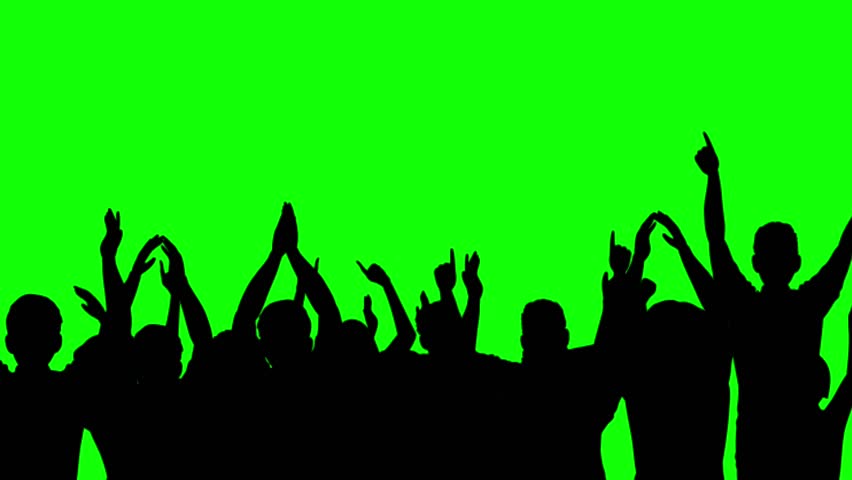 Crowd Silhouette Animation: Large Crowd of People Having Fun, Cheering, Clapping, and Celebrating at Sports Events, Concerts, Festivals, and Parties. Silhouette Over Green Screen.